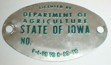 Vintage 1975-1978 Department of Agriculture State of Iowa Embossed Metal Tag picture