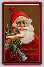 J99/ Santa Claus Christmas Postcard c1910 Tennis Racket Toys Gloves 403 picture