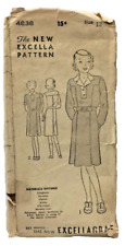 1930s Excella Sewing Pattern 4838 Girls Dress 2 Sleeve Lengths Size 12 Antq 5255 picture