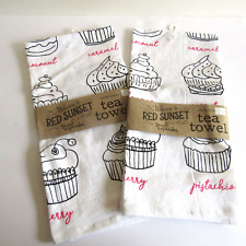 NWT CTW Home  Collection Red Sunset CUPCAKE Dishtowels Tea Towels Lot of 2 picture