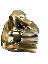 Vintage 1970s Dachshund Dog Chewing Books Brass Bookend Single picture