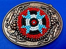 Native American Indian Artisan Beaded Style Centerpiece In Western Belt Buckle picture