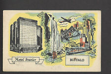 NY Buffalo Hotel Statler Drawing Art Plane Train 1952 Vintage Postcard-T30 picture