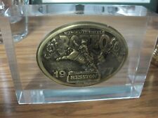 Hesston 1977 NFR Buckle Displayed in solid Lucite Block, 5