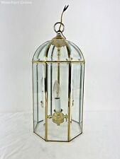 Vintage 3-Light Octagonal Hanging Chandelier Crystal Panel Brass Pendant Lamp picture