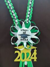 Graduation Ribbon lei w/ Button class 2024 green, black & white picture