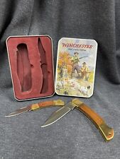 2007 Winchester Limited Edition Folding Knives Set Of 2 Brass Folders NIB W/Tin picture