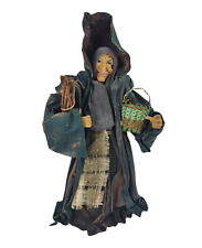 Old Halloween Decor 16'' Witch Doll Fabric Mache Clothique picture