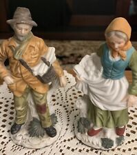 Pair Of Vintage Hand Painted Farmers Old Lady & Man picture