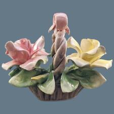 Vintage Italian Capodimonte Yellow and Pink Rose Basket picture