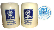 2 Augustiner Brau Munich salt-glazed German Beer Steins  & Coasters picture