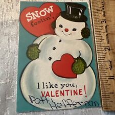 Vtg Valentines Day Card Anthropomorphic Snowman picture