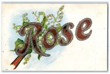 c1910's Rose Name White Flowers Glitter Embossed Posted Antique Postcard picture