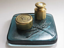  Three Solid Brass & Glass Paperweights by Stuart Houghton & Ohaus picture