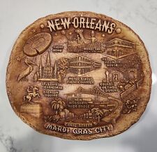 VTG NEW ORLEANS MARDI GRAS CITY PLATE Wooden Resin BOWL 11.5 x 10.5 SHIPS FREE picture