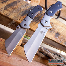 2PC BLACK CLEAVER SET Fixed Blade Knife + Mini Folding Pocket Knife Cleaver picture