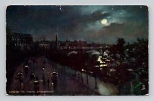 Postcard The Thames Embankment at Night London England, Tuck Oilette Antique N3 picture