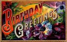 Postcard Large Letter Birthday Greetings Purple Flowers~3057 picture