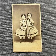 CDV Photo Antique Portrait Two Girls in Hoop Skirt Fashion Dresses Connecticut picture