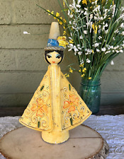 RARE Embellished Vintage Mexican Folk Art Paper Mache Woman Doll Figurine Mexico picture