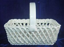 MID CENTURY WHITE CERAMIC WOVEN ROPE HANDLED BASKET - ITALY picture