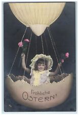 c1910's Easter Girl In Hot Air Balloon Flowers Posted Antique Postcard picture