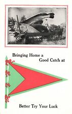 Vintage Postcard Fisherman Bringing Home A Good Catch Comic Fishing Flag picture