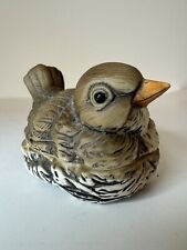 Vintage Porcelain Trinket Box Little Brown Bird Finch 2 Piece Hand Painted picture