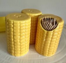 Vintage 60’s Corn On The Cob Salt  & Pepper Shakers & Toothpick Holder picture