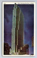 New York City NY, RCA Building At Night, Vintage c1937 Souvenir Postcard picture