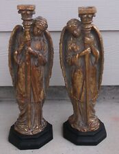 PAIR OF ANTIQUE STYLE WINGED FIGURAL CANDLE HOLDERS picture