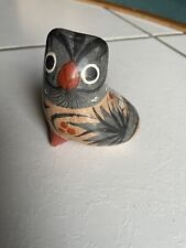 Tonala Bird Owl Pottery Hand Painted Red Gray White Black Signed Mexico 3 1/4”H picture