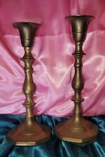 Antique Set 2 Rare Brass Candlesticks Colonial Push up Candle Holders 7