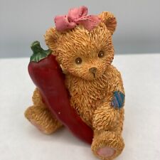 Vintage Teddy Bear Red Chili Pepper Figurine Resin Mini Figure picture