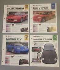 Collection of 12 Car Spec Sheets from the 1990s - Porsche / Bugatti / Ferrari  picture