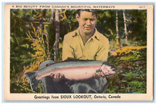 c1940's Big Fish Waterways Greetings from Sioux Lookout Canada Postcard picture