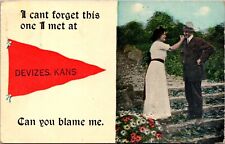 Advertising Postcard Pennant Flag Man and Woman Lovers Devizes, Kansas picture