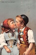 Cute Swiss Children Kissing on 1908 Postcard picture