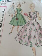 Vintage 1958 Simplicity Pattern 2494 Sz 16 Jr/misses One-Piece Dress UNCUT/FF picture