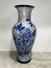 blue & white chinoiserie Vase Vintage Hand Painted Takahashi Floral 16.5” H picture