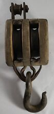 Antique / Vintage Wood Iron Double Block Tackle Pulley w/ Hook picture
