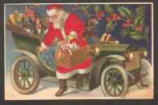 ~SILK ~SANTA CLAUS in Car~Toys~ Basket~Monkey~Doll~Holly CHRISTMAS Postcard~k101 picture