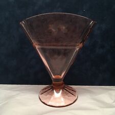 Vintage Pink Depression Glass Fan Vase Etched Floral 7-3/4” picture