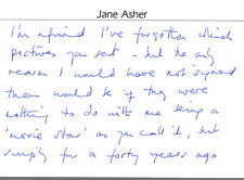 JANE ASHER HAND SIGNED+HAND WRITTEN 4x6 NOTE+COA        PERSONAL NOTECARD picture
