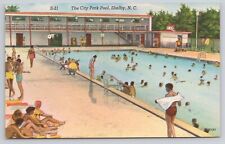 Shelby North Carolina NC City Park Swimming Pool Swimmers Sunbathing Postcard picture