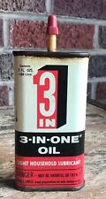 Vintage 3-in-One Household Light Oil oz. Tin Can White Black Red Home Lubricant picture
