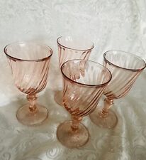 Vtg Arcoroc France Rosaline Wine Glasses Goblets Pink Swirl 8 oz 6 1/2