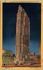 c1940s Linen Postcard NY New York City Rockefeller Center RCA Building at Night picture
