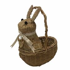 Vintage Bunny Rabbit Basket Wicker Rattan Woven with Handle Spring Easter picture