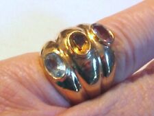 Designer 3 Gemstone Ribbed Statement Ring Sterling Silver 9.1g Sz 7 Beautiful picture